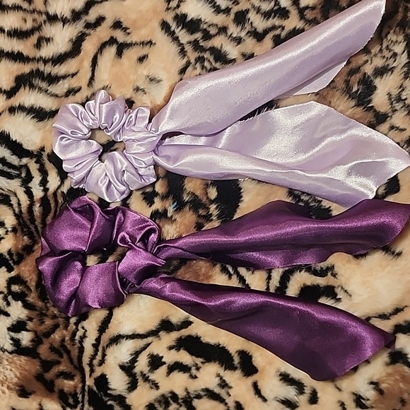 2 Silky Plum and Lavender Handmade Hair Scrunchies - Picture 3 of 4
